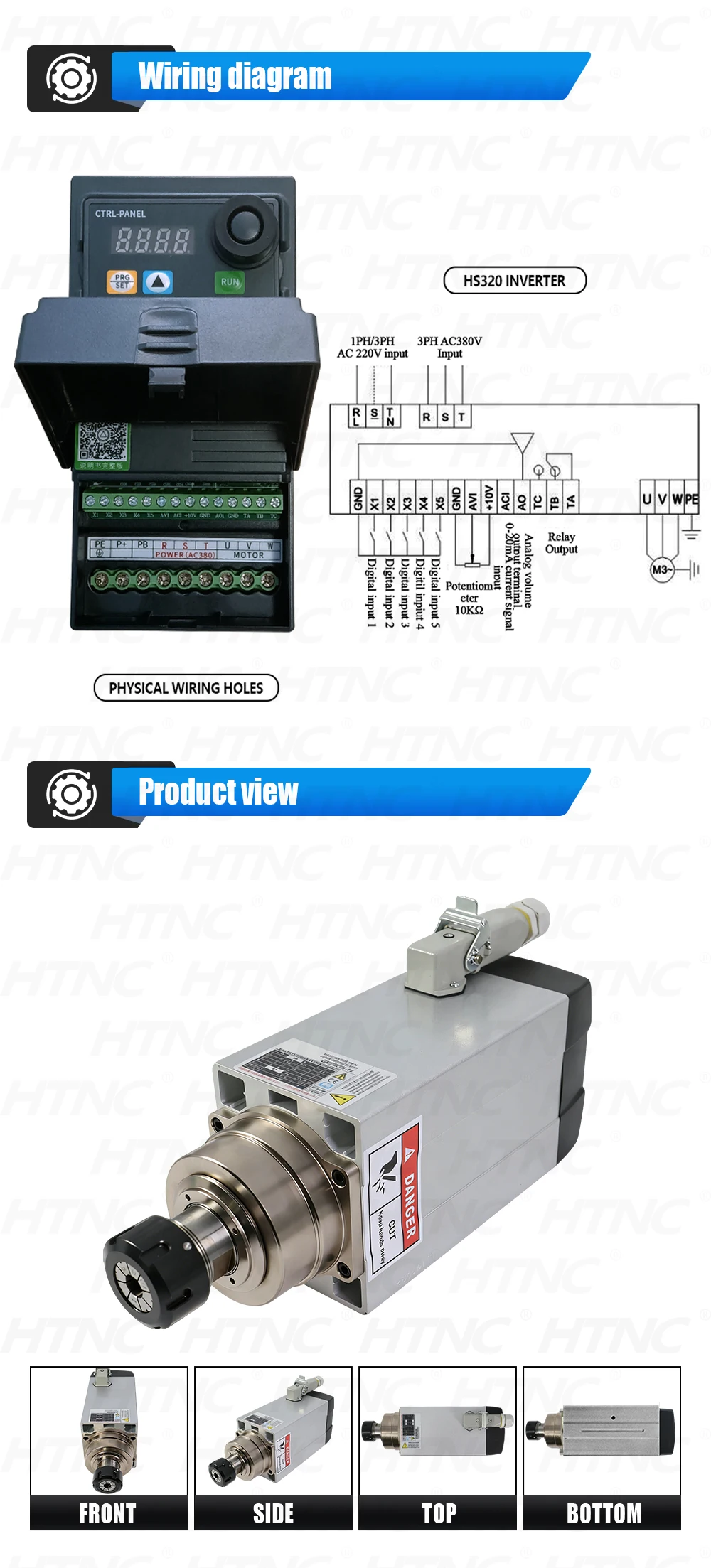 4.5w Spindle Motor Kit For wood aluminium soft metal 300hz 18000rpm 5.5kw VFD AC