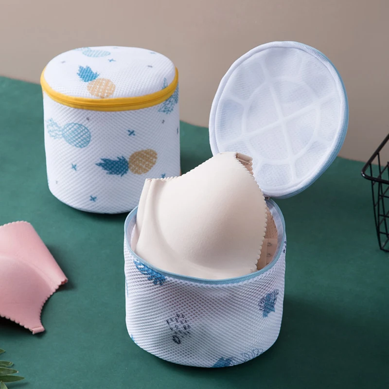Printed Bra Laundry Bags Thicken Sandwich Fabric Bra Cylinder Storage Bag Silicone Gasket Fixed Bra Protection Washing Bag New 2