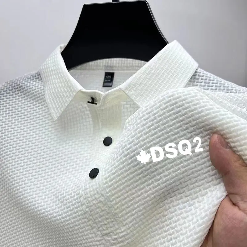 

Модная популярная сетчатая ледяная шелковая рубашка-поло с коротким рукавом на лето 2024, универсальная мужская рубашка-поло