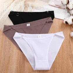 Cotton Briefs Low Rise Panties for Women Ring Link Hook Underwear Female Ribbed Breathable Soft Underpants Intimates Lingerie