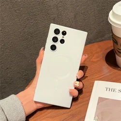 Elegant Metal - Tone Silicone MagSafe Phone Case - Premium Soft Cover - Galaxy S23 Ultra (Ivory White)
