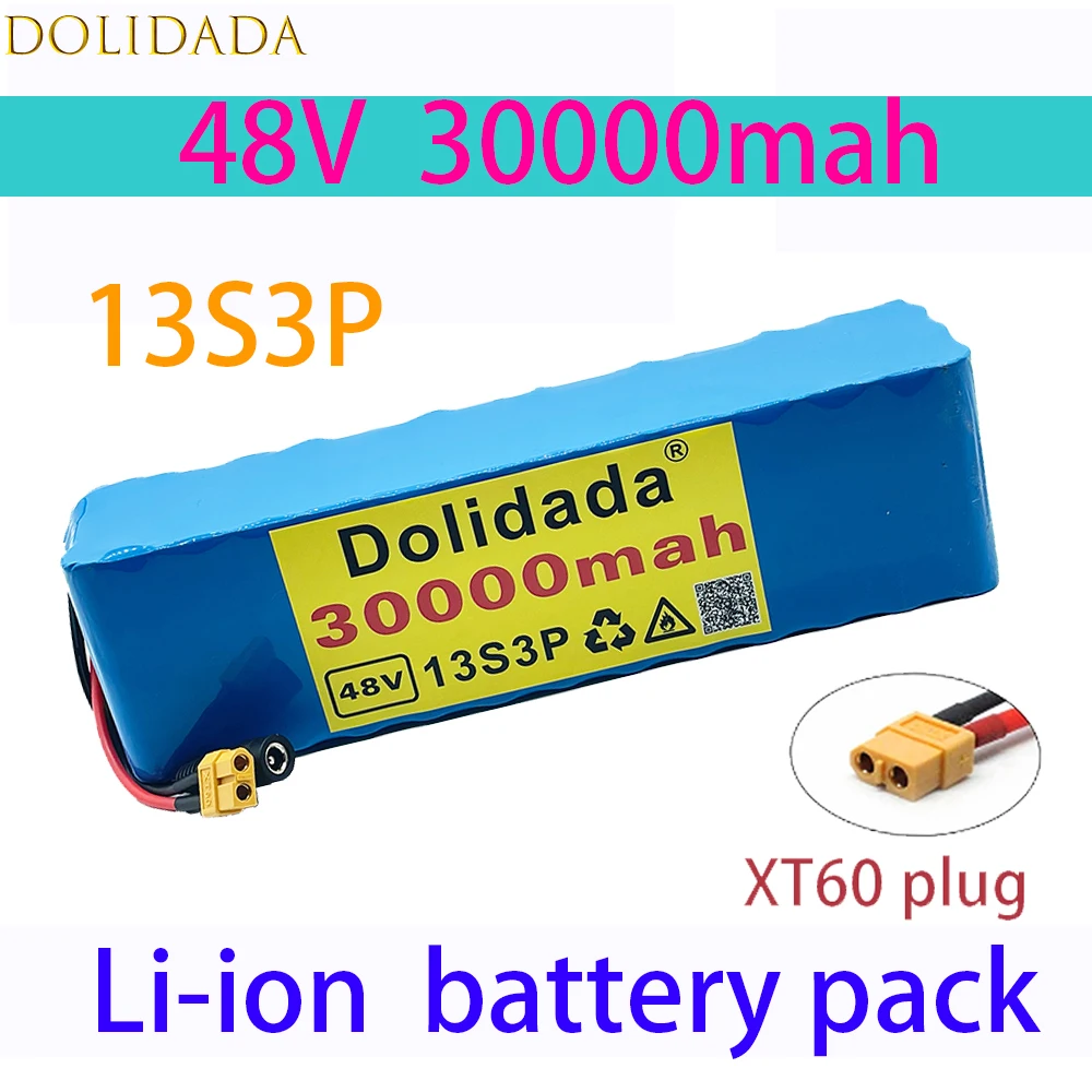 

13S3P 48V 100Ah 1000w Battery Pack XT60 48V Li-ion Battery Pack 30000mah for 54.6v Electric Bike E-bike Scooter with BMS