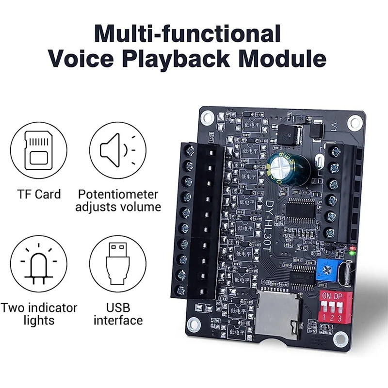30W MP3 Voice Playback Module DY-L30T 9 Trigger Music Player Power Amplifier Board TF Card 32G Max WAV DC 12V 24V MP3 B