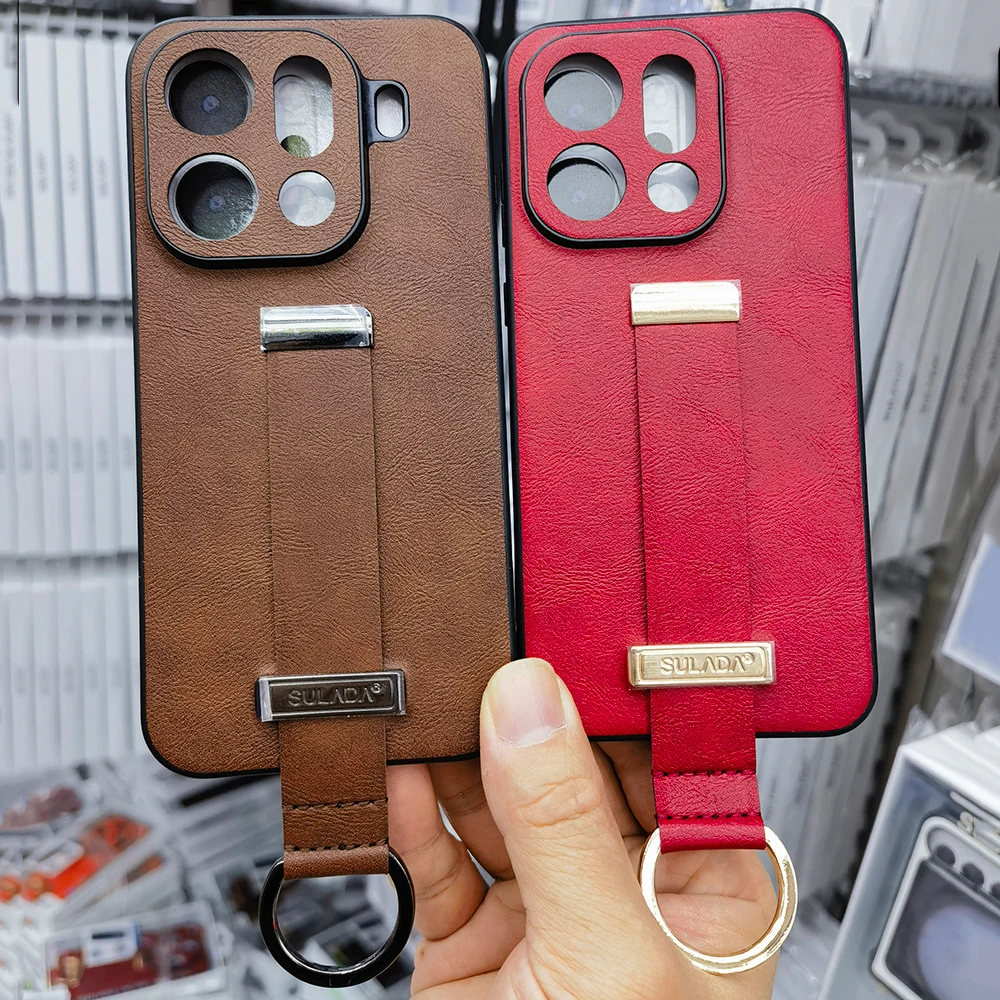 Premium PU Leather Finger Grip Strap Case - Elegant Handheld Protector