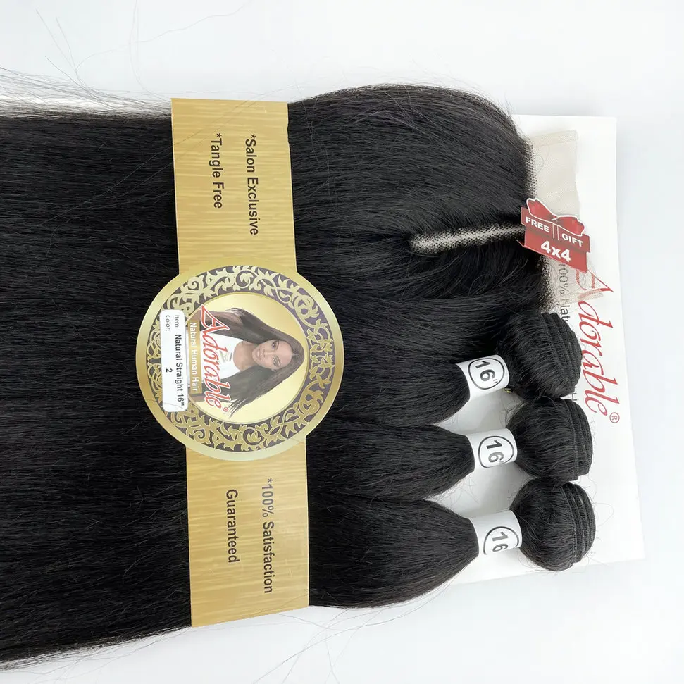 Adorable Animal Mix Synthetic Hair extensions Full Pack Solution Yaki Straight 3+1 With T Part Lace Closure ,
