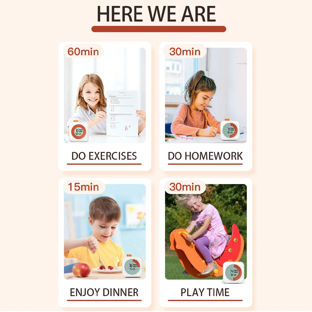 Digital Productivity Timer Visual Count Up/Down Function Alarm Clock Snooze Setting Sound Reminder Kids Time for Learning