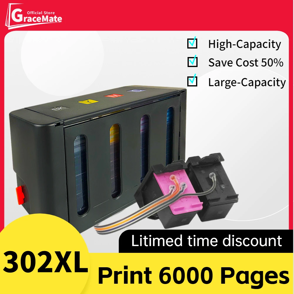 Gracemate Compatibile Per Hp 302Xl Hp302 Sistema Di Alimentazione Continua Dell'Inchiostro Envy 4520 4521 4522 4523 4524 4526 4526 4527 4528 4650 4652