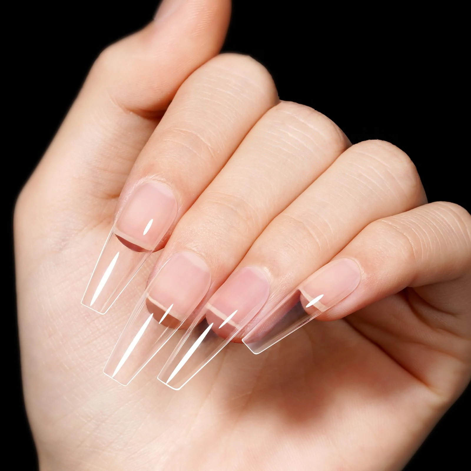 240/330개 소프트 젤 발레리나 네일 팁, 반매트 클리어 관 모양 아크릴 네일 팁, 15가지 사이즈, 홈 DIY용