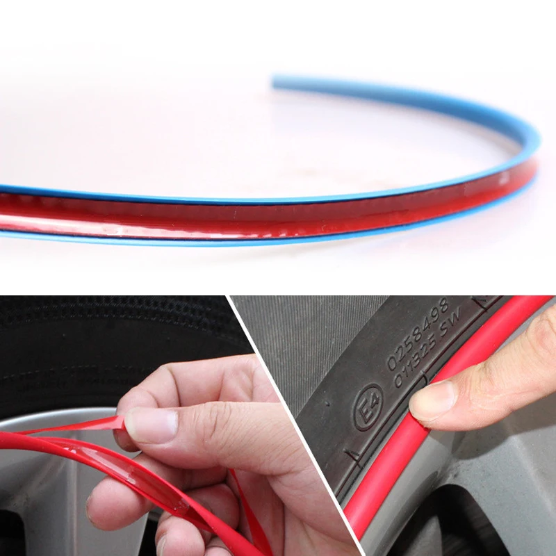 Car Wheel Rim Strip Car Stickers 8 Meters Car Wheel Rim Blades Protector Line Tire Guard Decorative Strip Rubber Moulding Trim