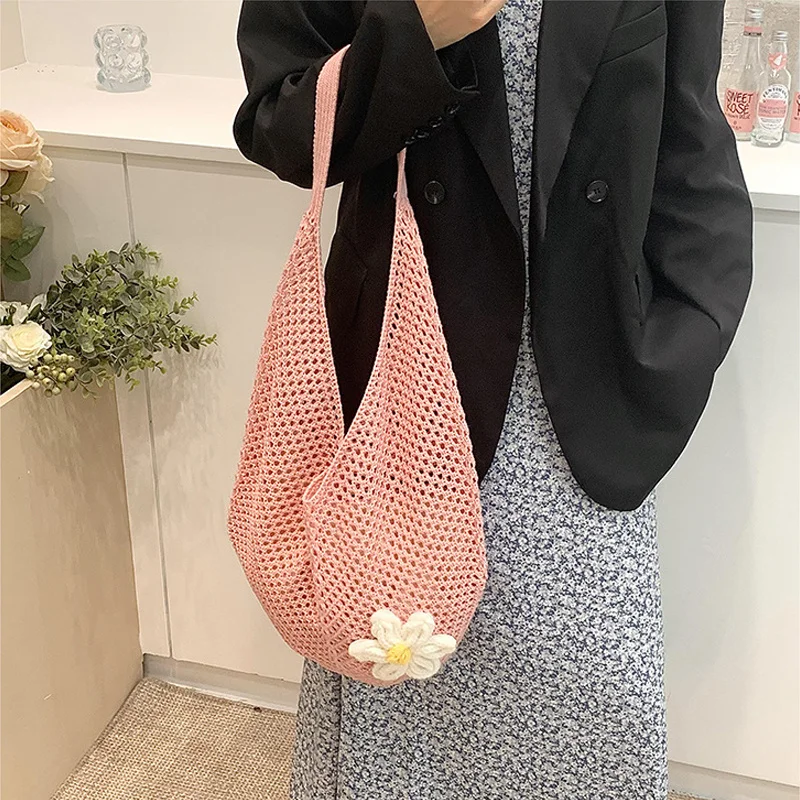 Trendy Hollow Out Weave Straw Bag Bohemian Style Beach Handbag Hollow Tote Bag Large Capacity Lazy Style Beach Bag Shopping