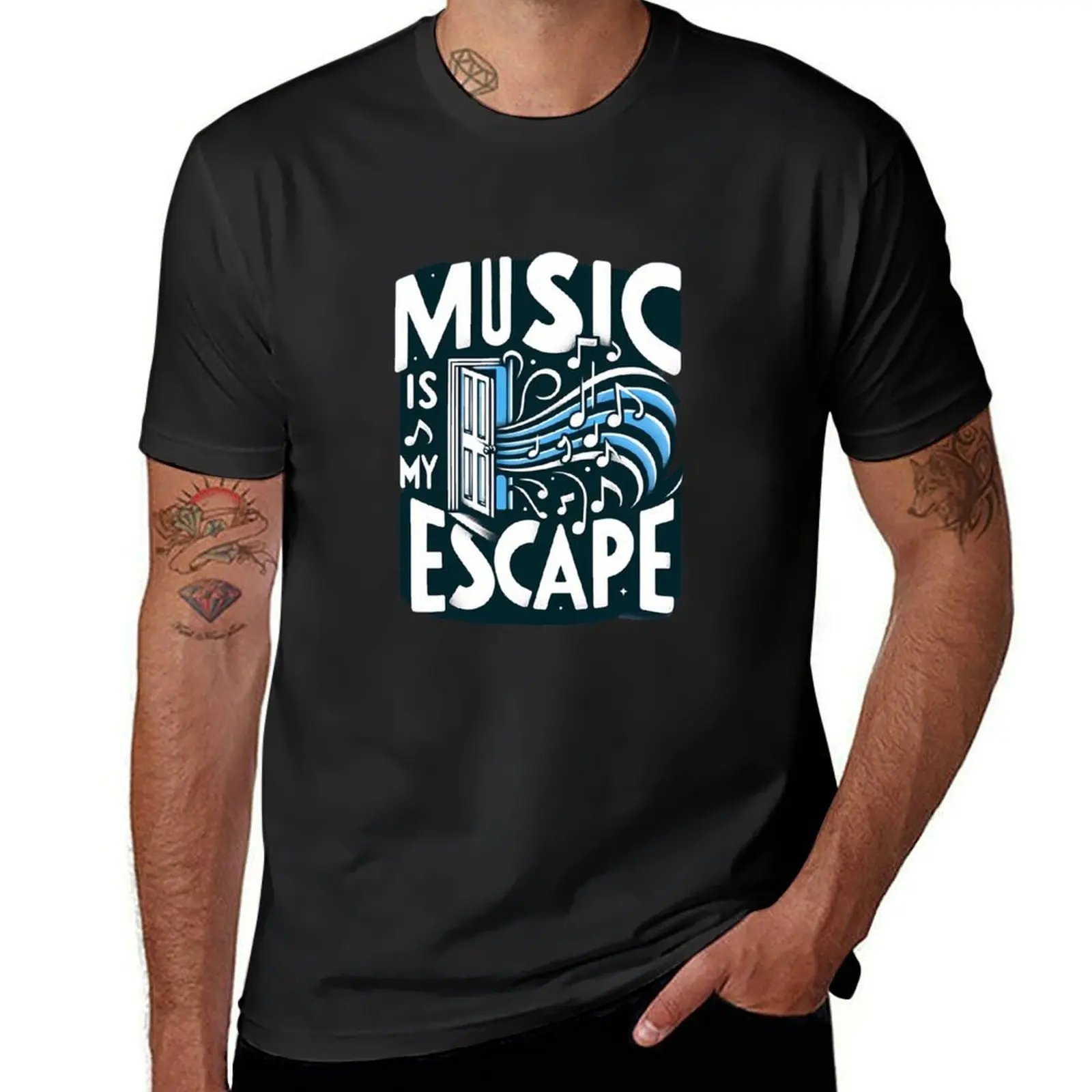 Мужские высокие быстросохнущие черные футболки с надписью Music is my escape