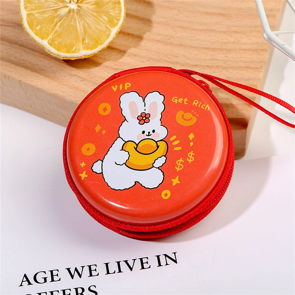 Round Cartoon Tinplate Box Coin Purse Mini Wallet Change Bag Portable Headphone Bag Handheld Double Zipper Key Bags