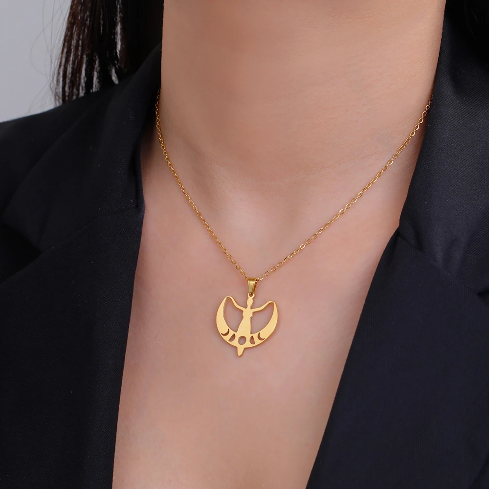 Dawapara Fruchtbarkeit Spirale Mond Göttin Halskette Feminine Energie Halbmond Wicca Magisches Amulett Edelstahl Schmuck – Detail 7