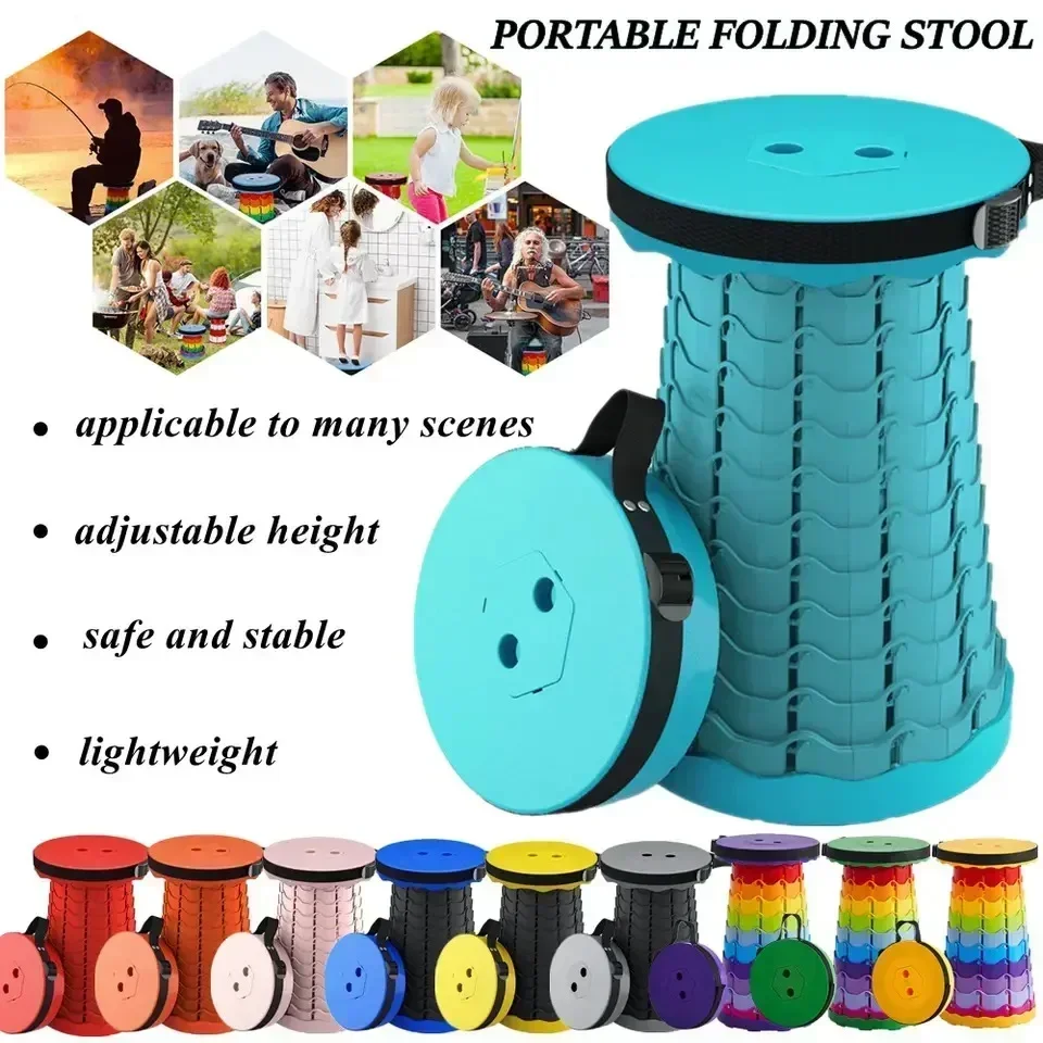 2025 Hot Portable Folding Telescopic Stool Lightweight Plastic Subway. Queuing Chair and Outdoor Camping Fishing with Carry Bag 2