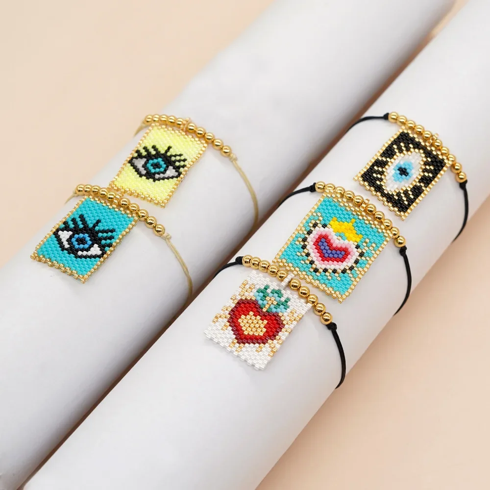 

Оригинальный браслет для глаз, ручная вязка, богемный регулируемый модный браслет в форме сердца