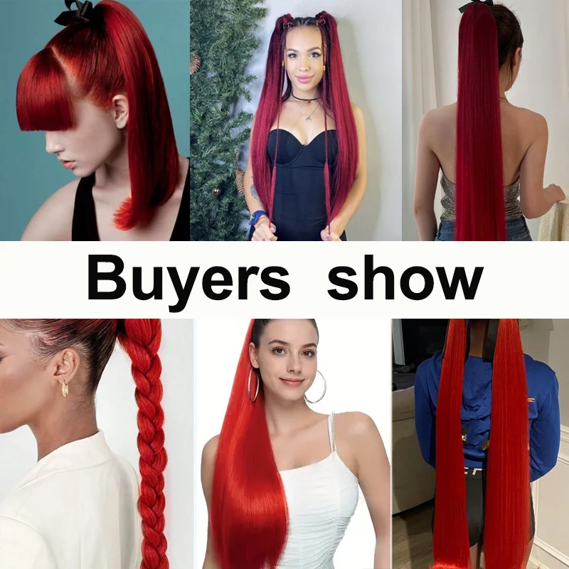 LUPU Tie Style Ponytail Extension Straight Ponytail 32 inch Synthetic hair Piece, Suitable for Women's Heat-Resistant (red)