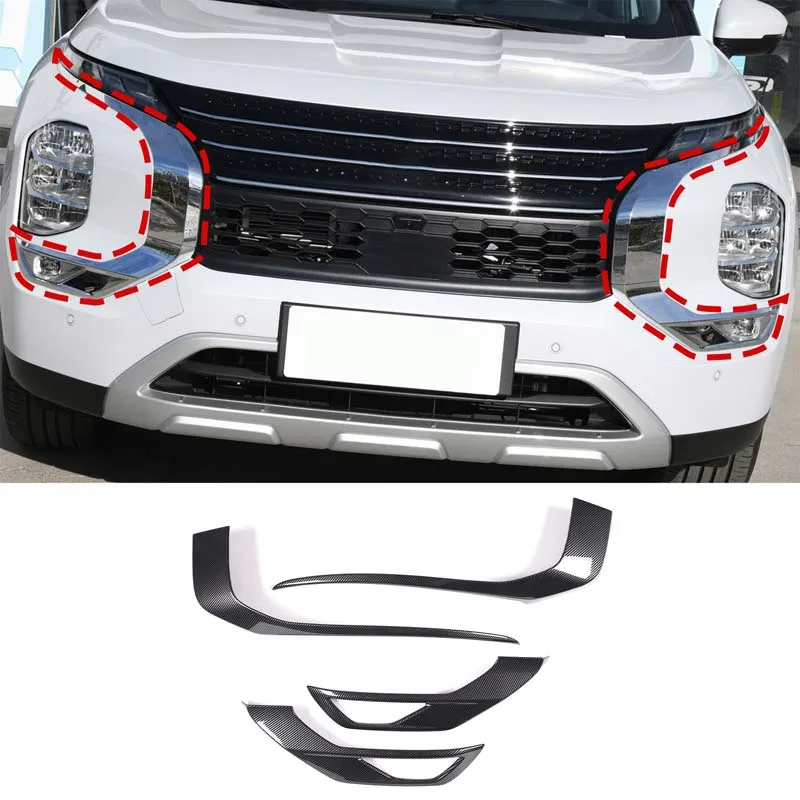 

For Mitsubishi Outlander 2022 2023 ABS carbon fiber/Black Front Fog Lights Cover Headlights Grille Stickers Trim Accessories