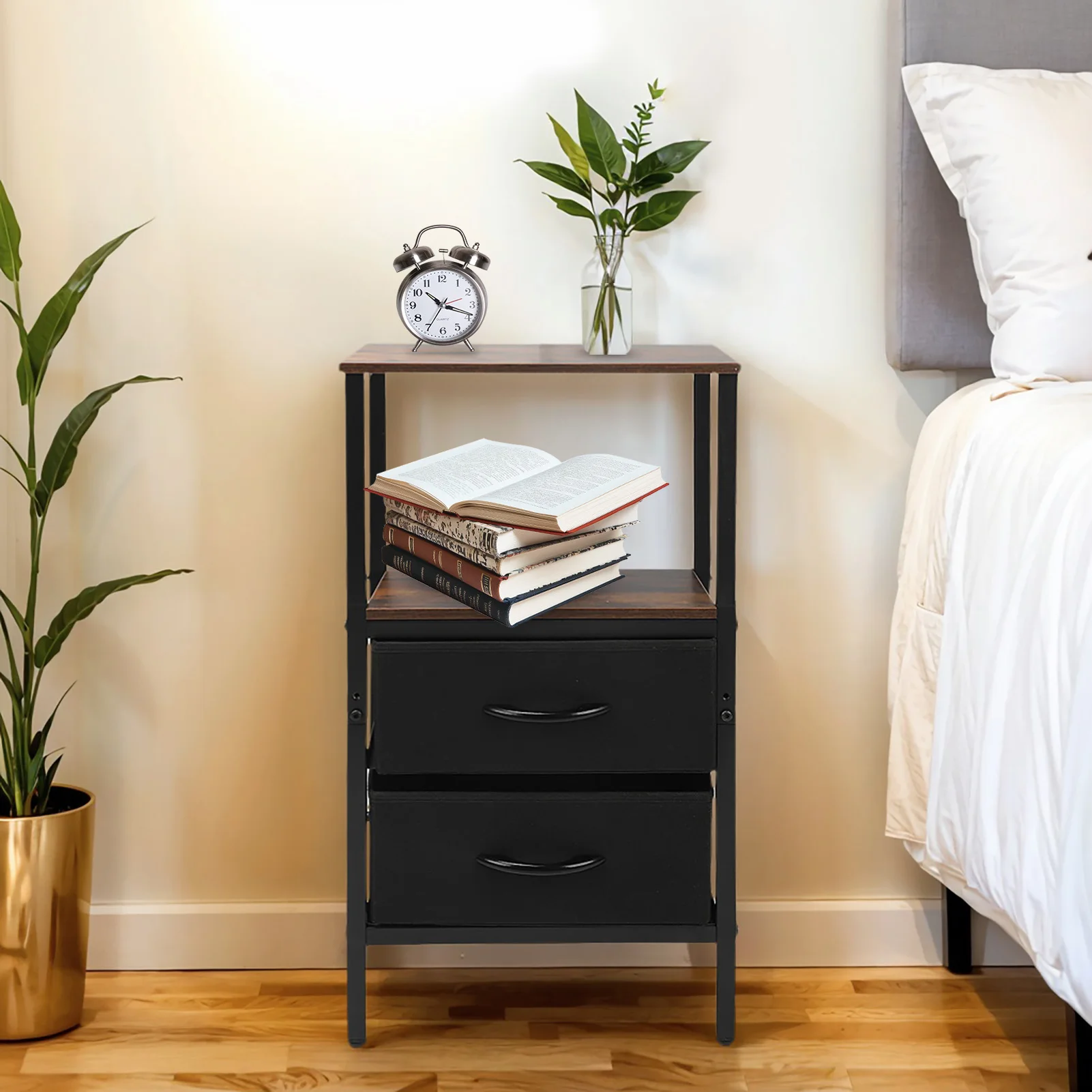 【New】Night Stand for Bedroom Night Stand for Bedroom MDF Carbon Steel Bedside Table with 2 Drawers for Living Room Dorm