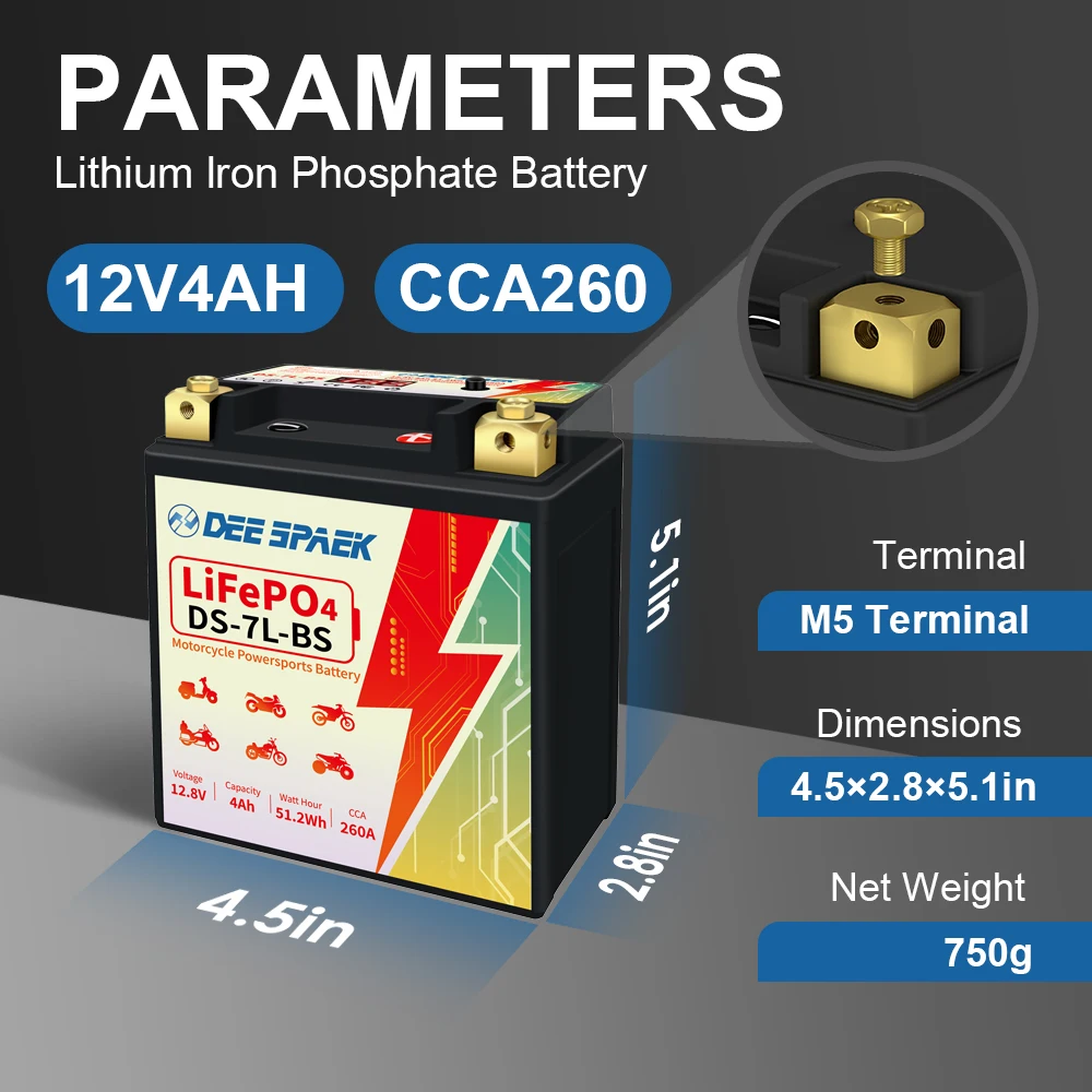 

Литиевая аккумуляторная батарея 260CCA 51,2wh для мотоцикла LiFePO4 12 В 4 Ач BMS, сменная литиевая батарея для мотоцикла 7L-BS, в наличии в ЕС