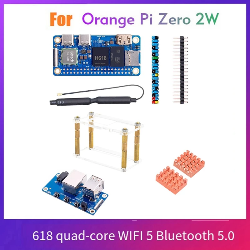 

For Orange Pi Zero 2W Development Board RAM+Expansion Board+Case+Heat Sink DDR4 H618 Wifi5 BT5.0 Support 4K 60FPS