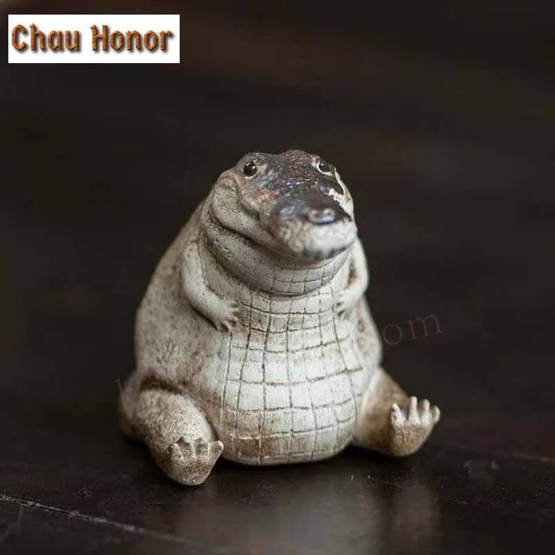 Chinese Yixing Handmade Sculpture Purple Clay Tea Pet Crocodile Model Ornaments Tea Figurine Toy Crafts Zisha Tea Set Decoration
