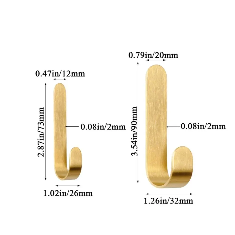 Brass Wall Hook Self Adhesive Brass Hooks Behind-door Key Clothes Hanger Hook J Shaped Towel Holder Bathroom Kitchen Accessories 6