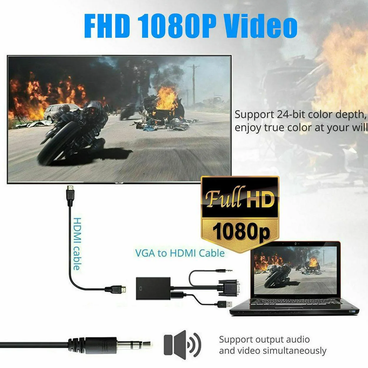 Hannord VGA-HDMI ȣȯ ȯ  - ̺ ( 1080P VGA  ) PC Ʈ HDTV 