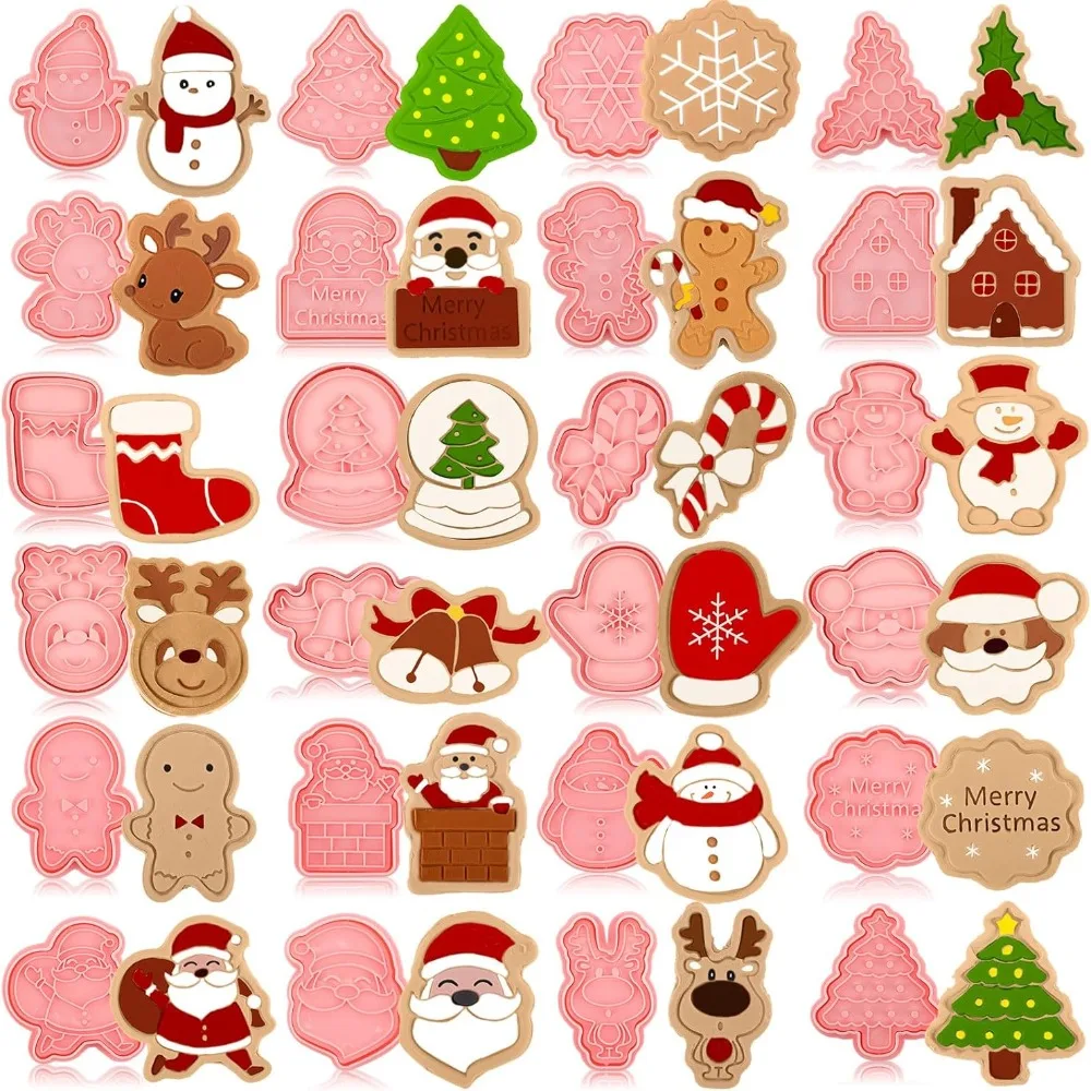 

24Pcs/set Mini Embossing Cookie Cutters Stamps Christmas Plastic Biscuit Mold Stamp Snowman Santa DIY Cake Decoration Tools