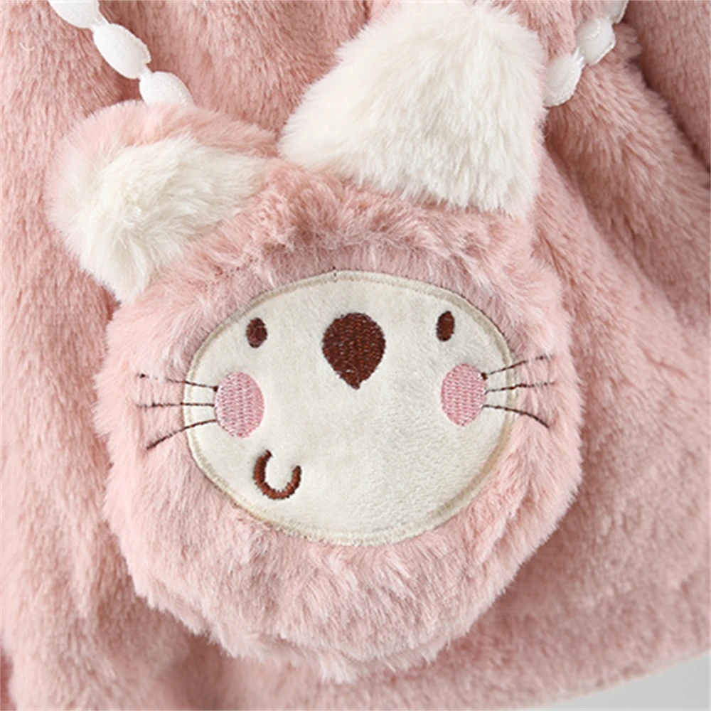 Baby girl's winter new jacket, girls' hooded thick fur jacket cartoon teddy bear cotton jacket 0-3 years old