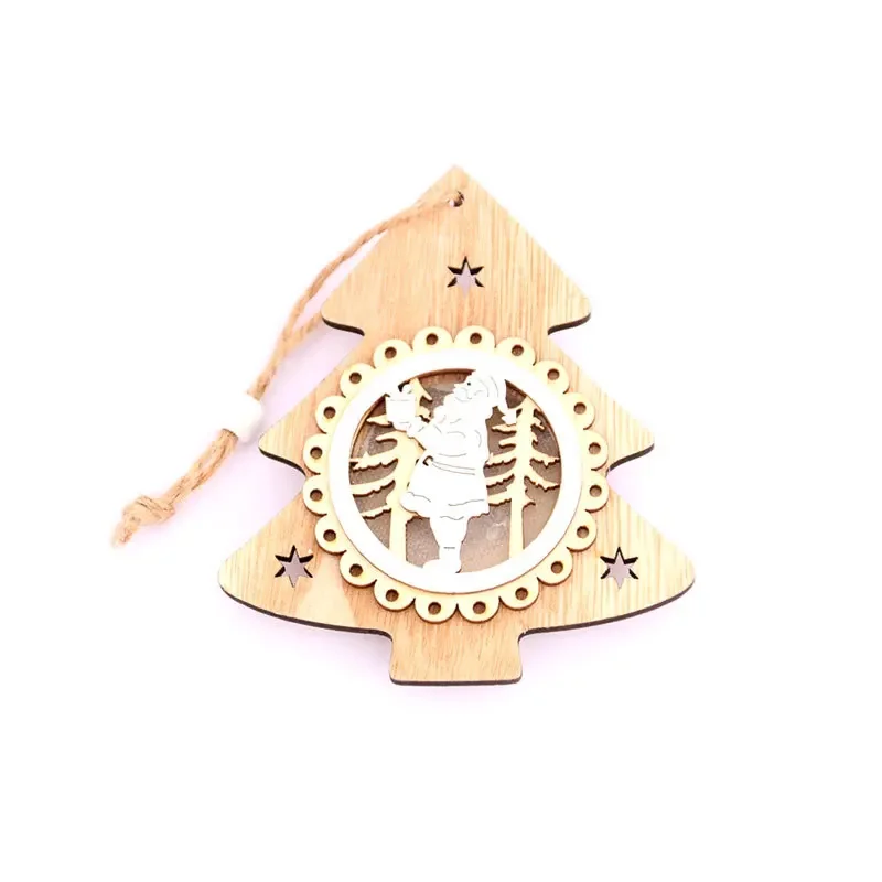 Wooden Christmas Tree Pendant Creative Christmas Tree Luminous Ornament Home Holiday Party Christmas Hollow Pendant Decoration