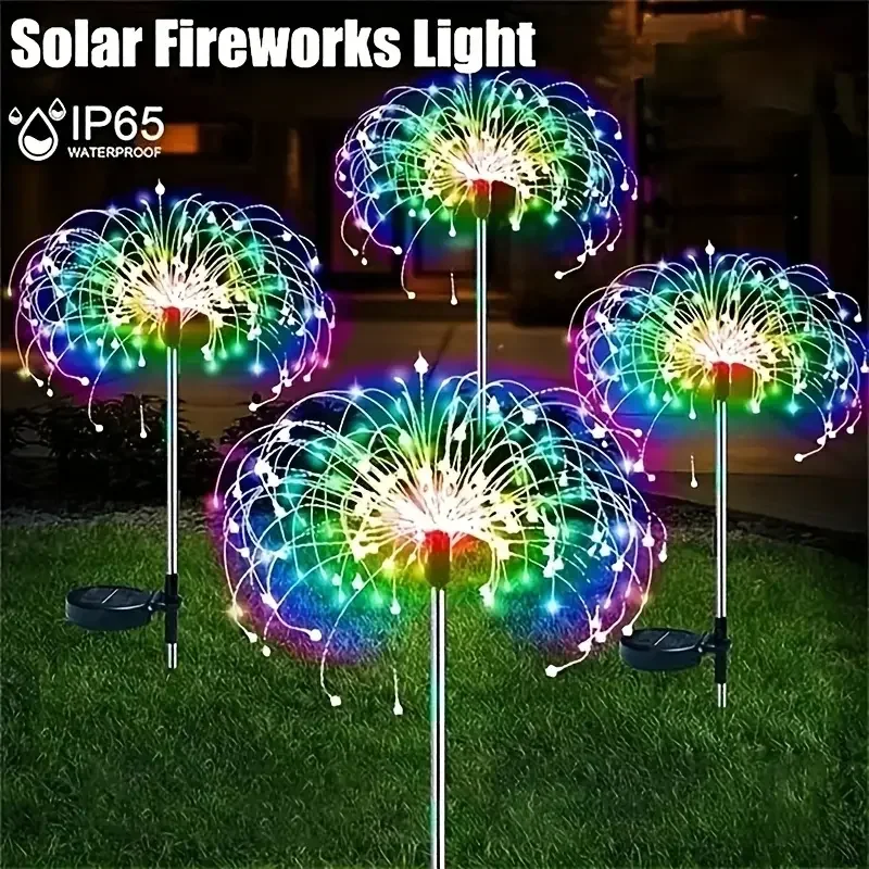 Solar Fireworks Lights Outdoor Waterproof Solar Garden Lights 8 Lighting Modes with Remote Control Decorations solar fireworks lights