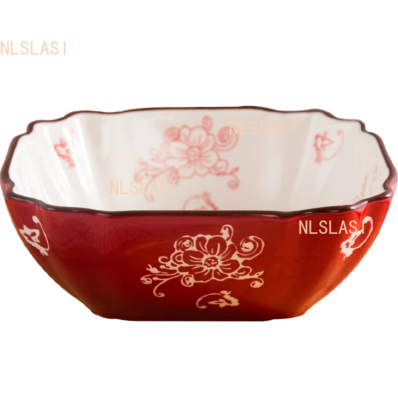 1pcs Creative Large Ceramic Bowl, Household Bowl, Japanese Tableware Set, Cute Animal Pattern, Underglaze Color Fruit Bowls