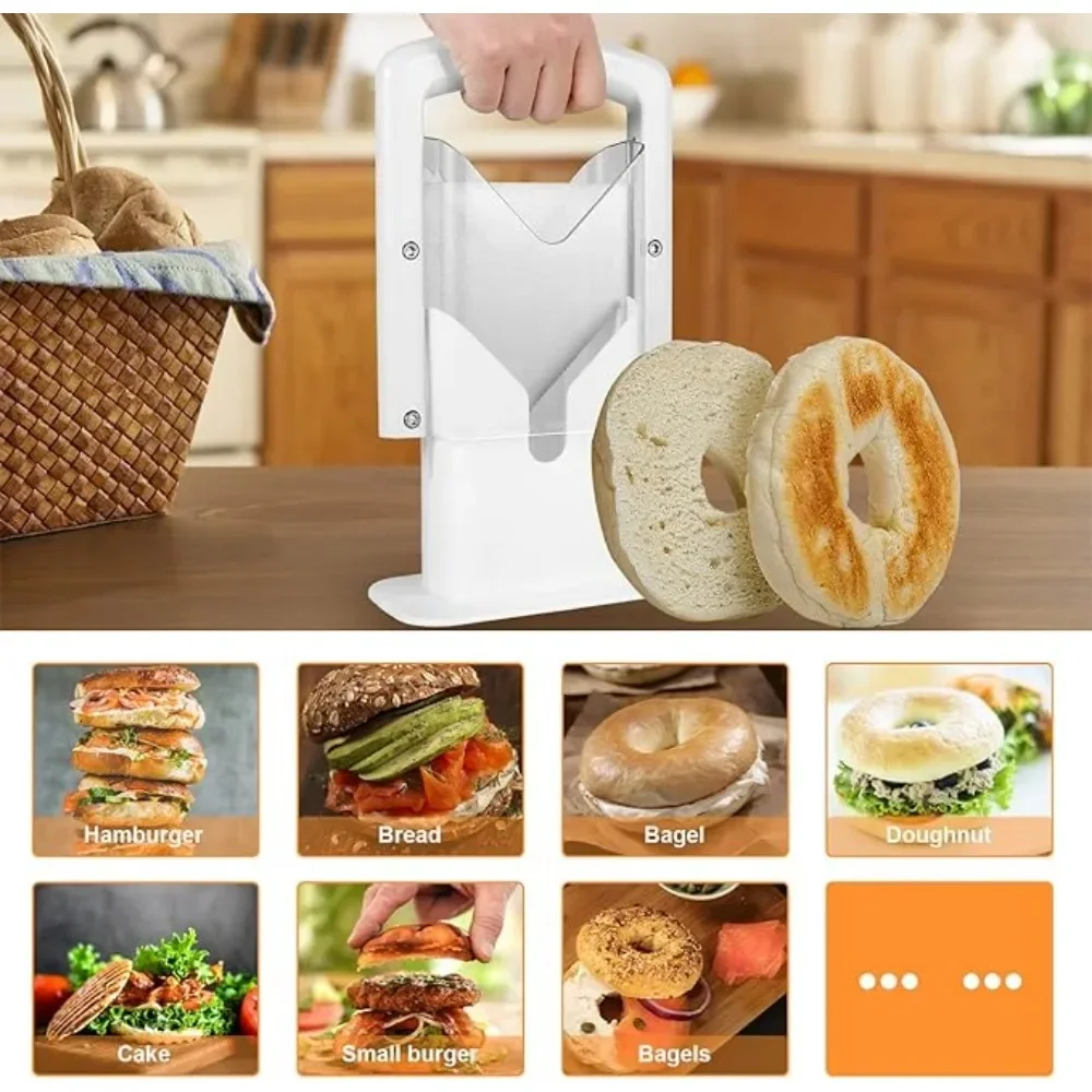 Manual Bagel Bread Stainless Steel Slicer Precision Cutter Safety Handle Kitchen Gadget Baguette Toast Muffins Slicer Tool