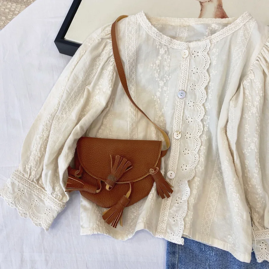 Autumn Girls Long Sleeve Lace Floral Blouses Kids Korean Design Blouses