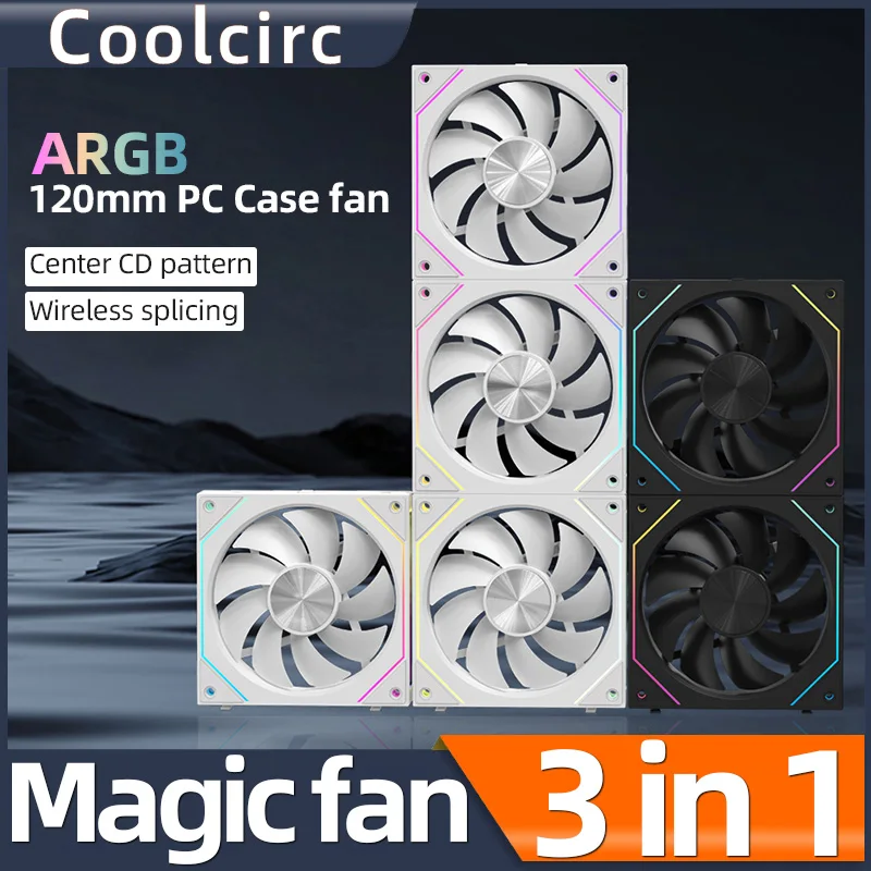 PC Case Fan Mirror Cycle ARGB CD Texture Wireless Splicing 3in1 Noiseless PWM 1800rpm Water Cooling Radiator Ventilador Coolcirc