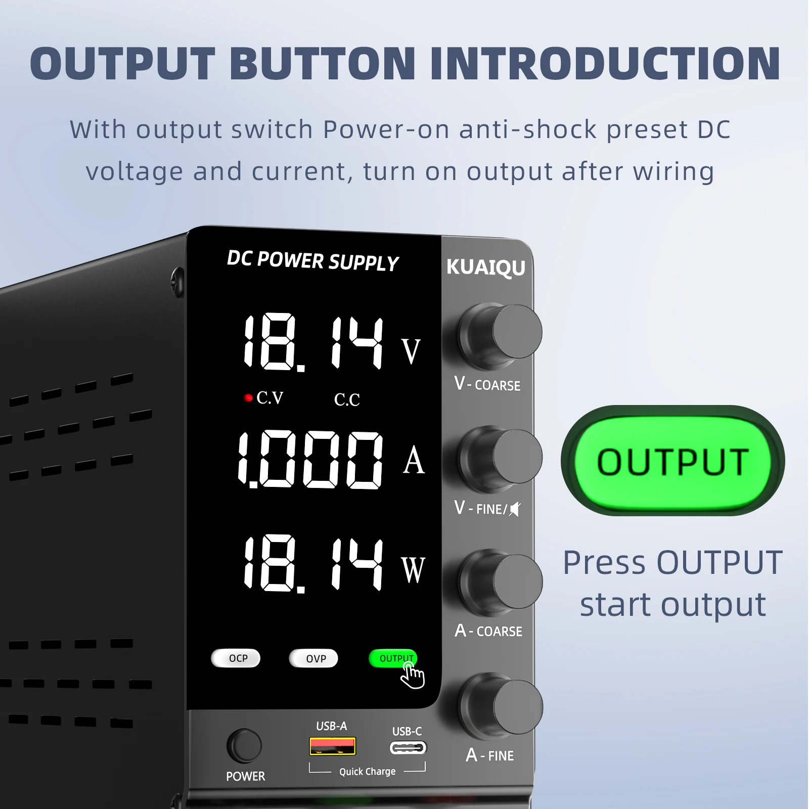 KUAIQU 조정 가능한 실험실 전원 공급 장치 30V 60V 120V, OCP/OVP/출력/엔코더 기능이 있는 DC 스위칭 조정형 벤치 전원 공급 장치