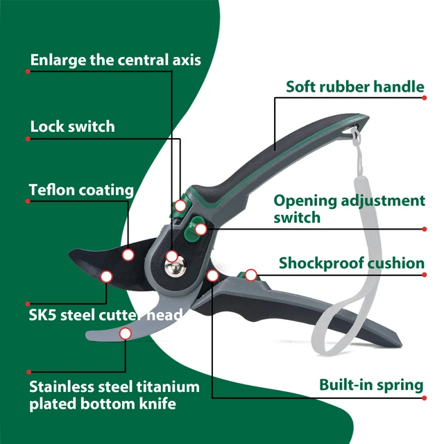 T TOVIA 8 Inch Garden Pruner Shears SK5 Blade Pruning Scissors for Bonsai Fruit Trees Flowers Branches Garden Pruners 4