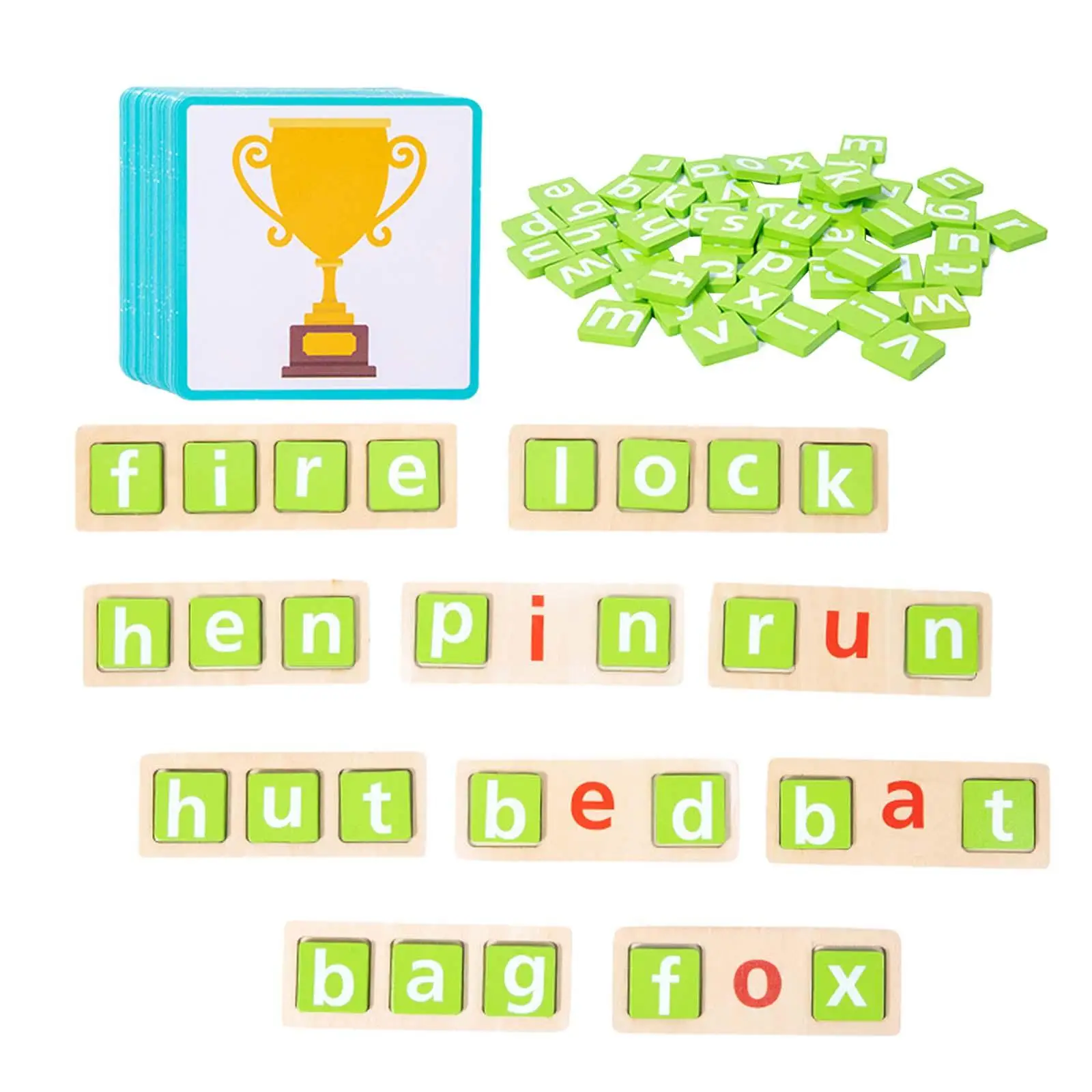 

Wooden Short Vowel Reading Letters Wooden Blocks Spelling Game Flash Cards Words