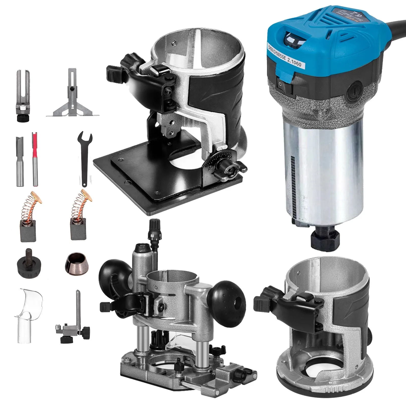 Router kit 800W Soft Start Compact Variable Speed 10000-30000Rpm Fixed Base Plunge Base Tilt Base Offset Base SucceBuy