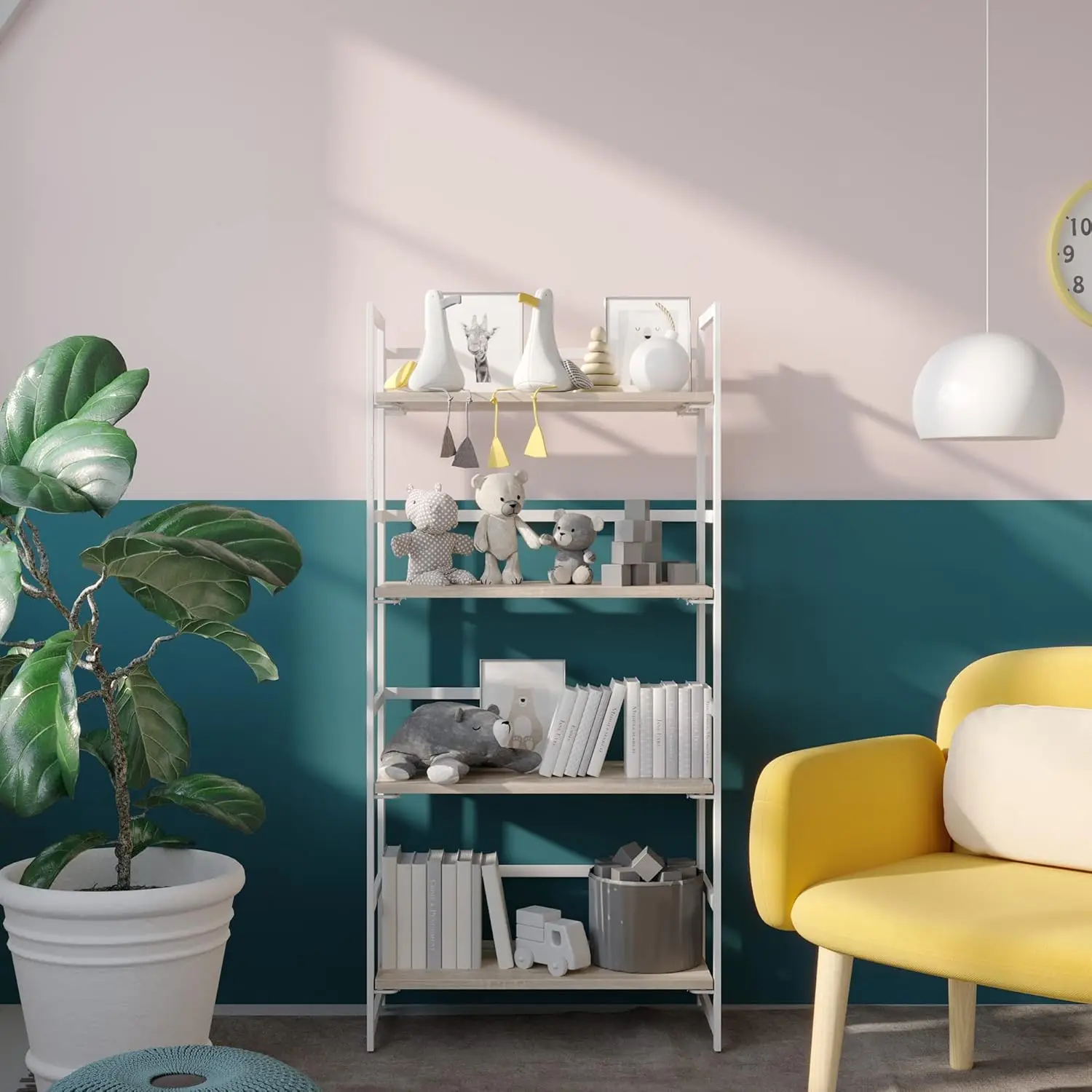 Folding Bookshelf Storage Shelves 4 Tiers Vintage Multifunctional Plant Flower Stand Storage Rack Shelves Bookcase for Home Offi