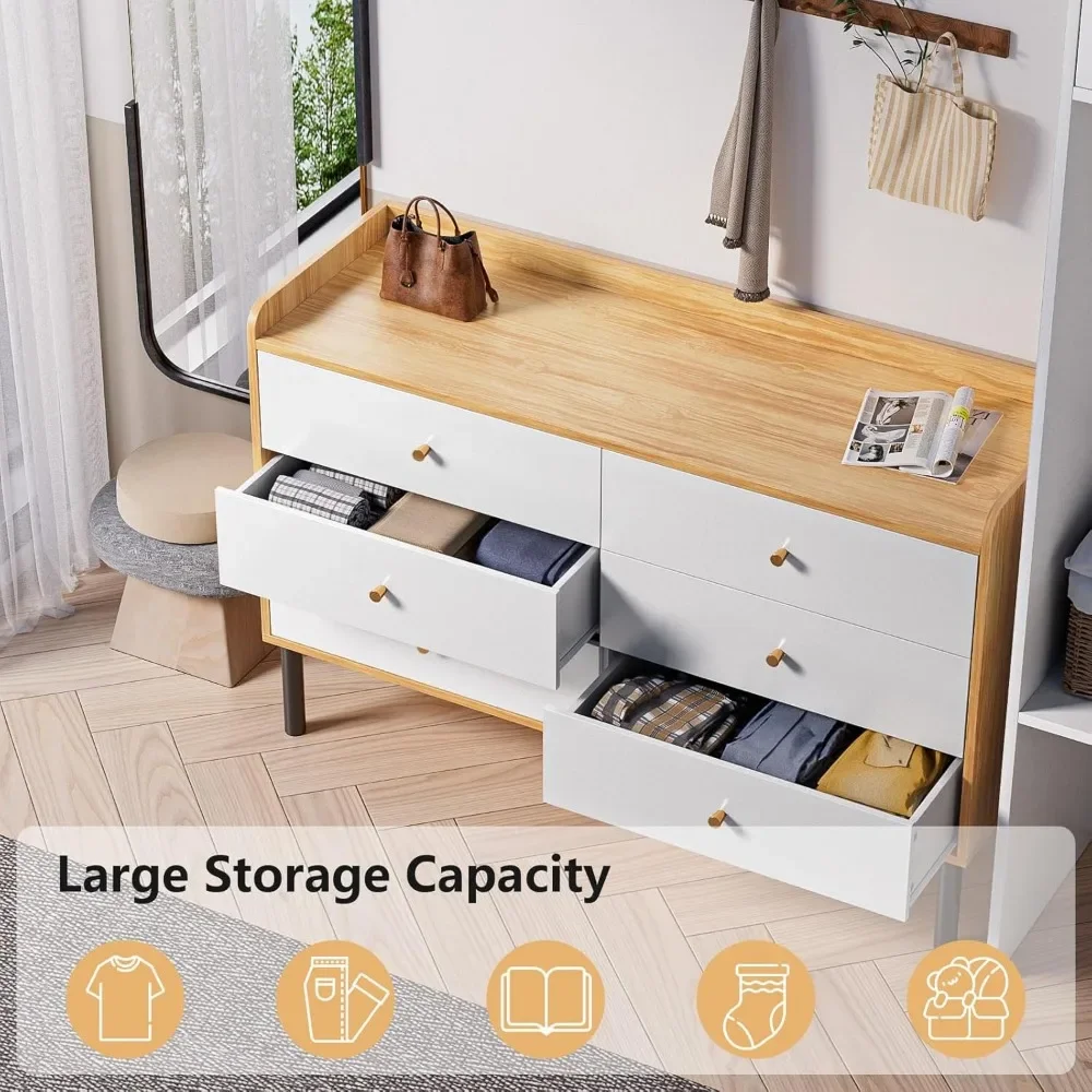 6-Drawer Natural Wood Dresser 3