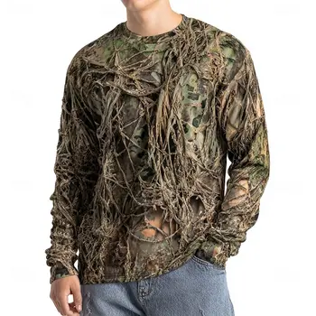 Manica lunga con stampa animalier mimetica da uomo, camicia girocollo con grafica 3D, Street Style all'aperto, top casual primavera estate per caccia da uomo