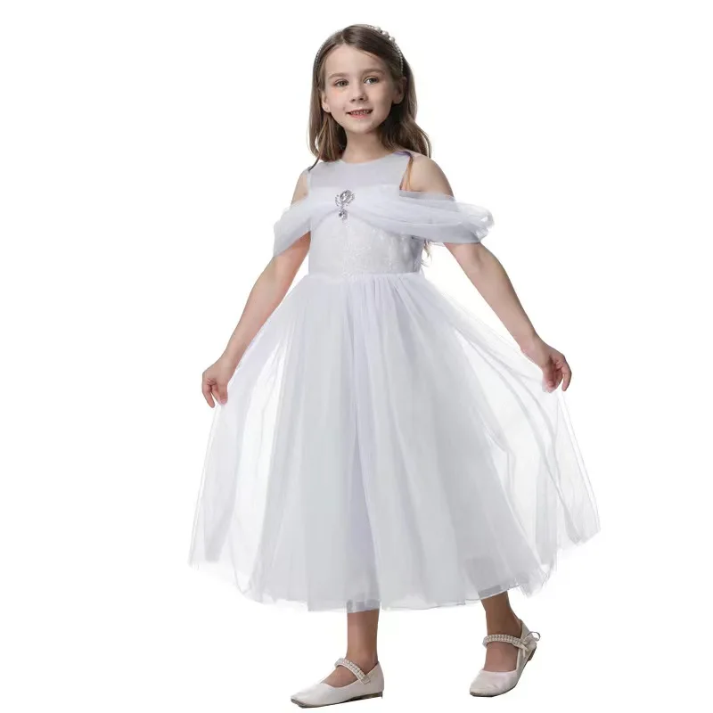 Halloween Costume for Girls Long Dress Princess Dress Mesh Lace Patchwork Puff Sleeve Children's Pluffy Pricess Birthday