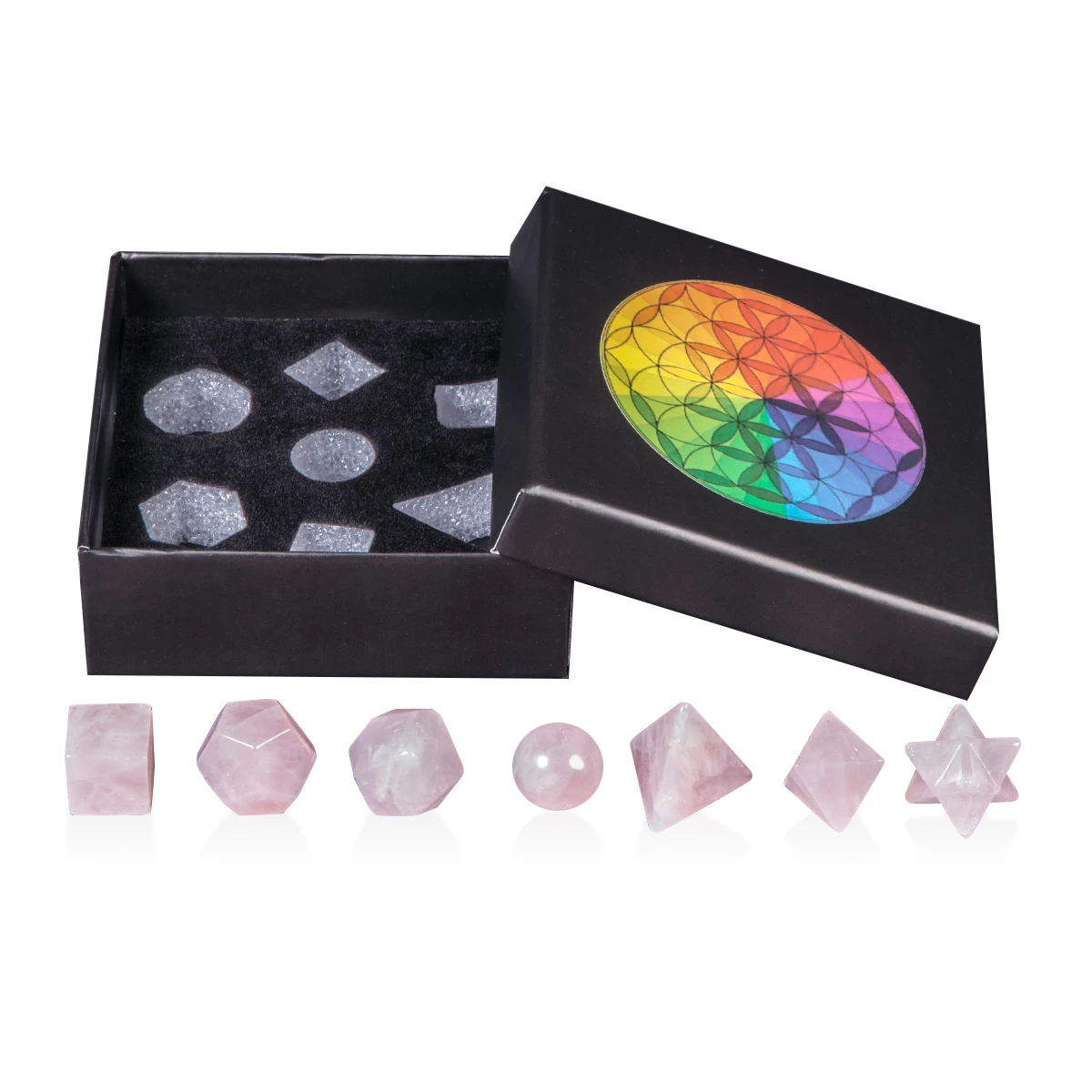 

Natural Crystal Platonic Solids Sacred Geometry Set Polished Tumbled Stones Merkaba Star Kit For Meditation Chakra Balancing