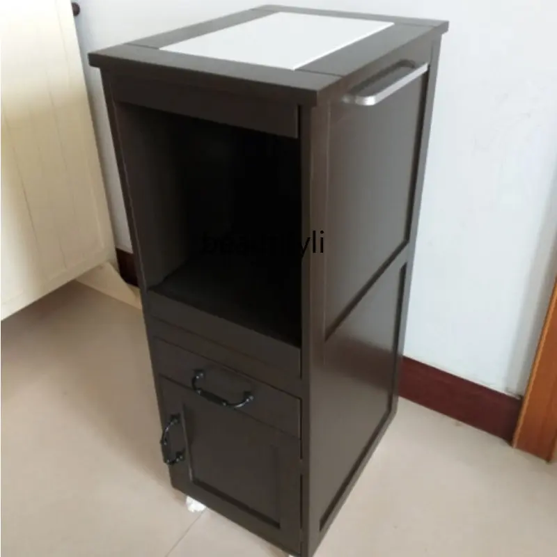

zq Japanese-Style Mobile Storage Cabinet Solid Wood Sideboard Kitchen Drawer-Styled Trolley Lockable with Brake