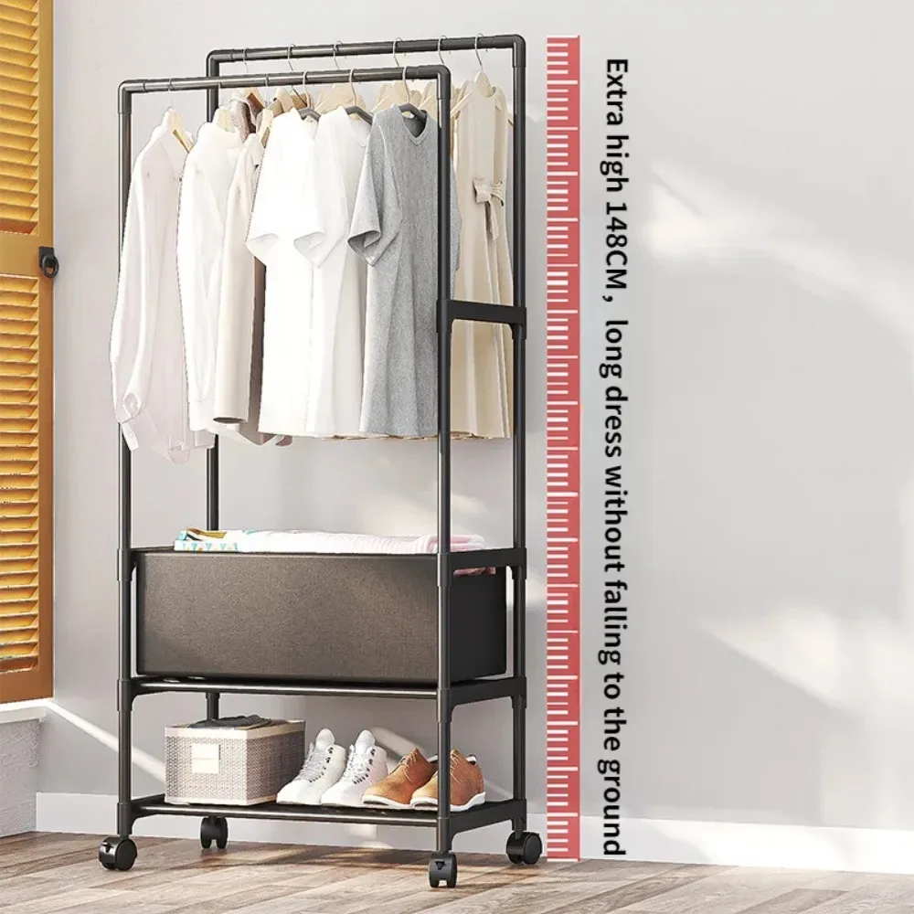 Double Pole Coat Rack Clothing Rack Stand Shoe And Hat Integrated Shelf clothes rack shoe and hat racks