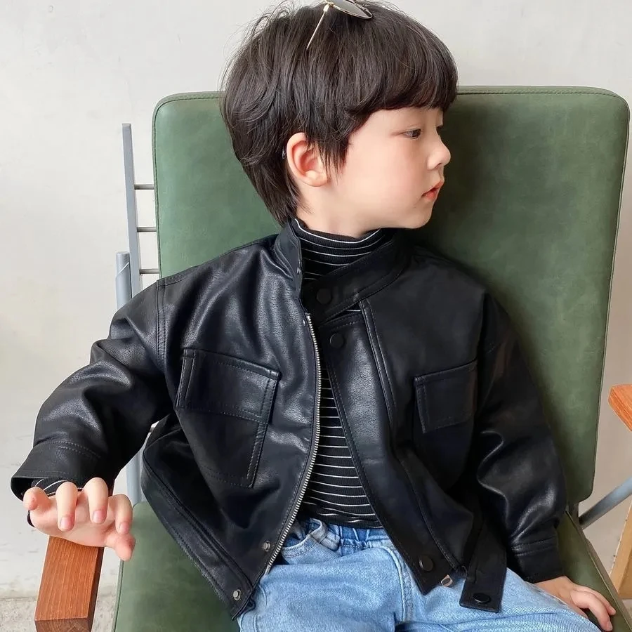 멋진 소년 데님 가죽 재킷 봄 가을 새로운 한국 스타일 아동 재킷 패셔너블한 아동복 트렌디한 재킷