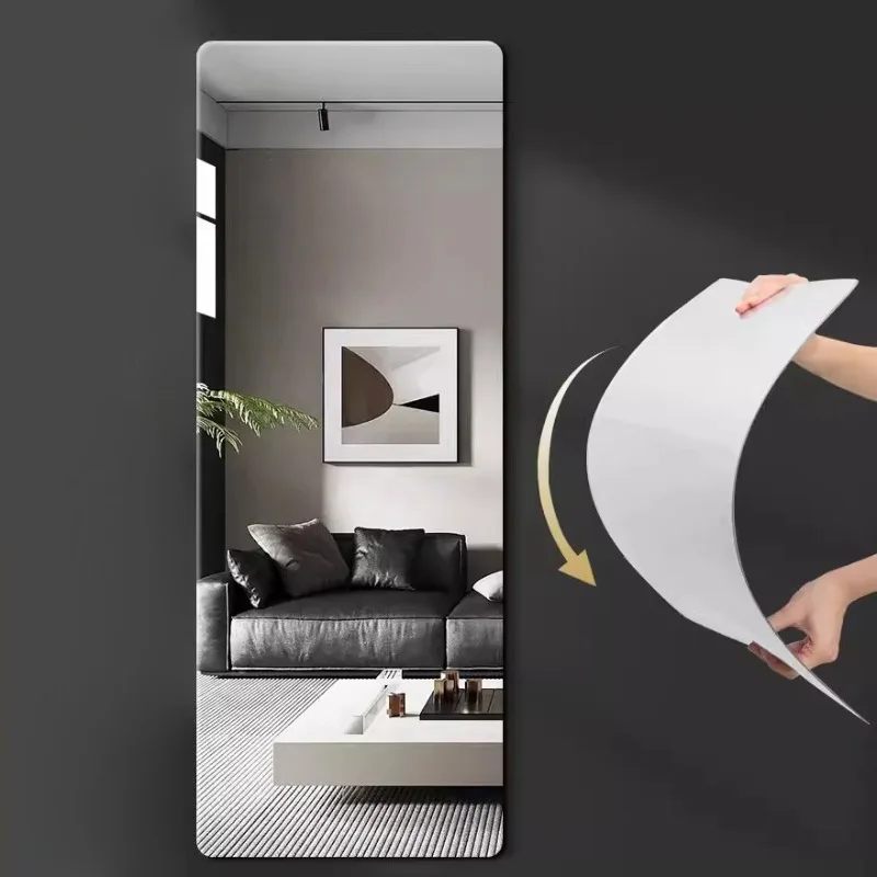 כיכר מראה זכוכית אריחי קיר מדבקות מדבקות DIY ארוך מראות לבית סלון קיר מדבקות שינה קישוטים