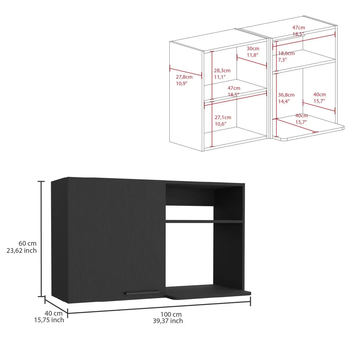 Napoles 2 Wall Cabinet, Open Storage Shelves, Single Door Black 2