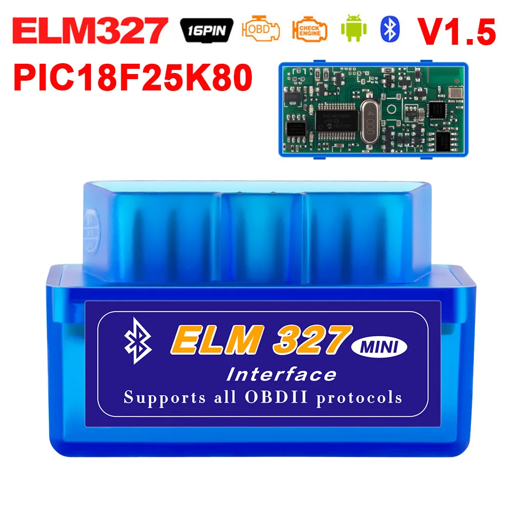 Super Mini Doppio Pcb Mini Elm327 V 1.5 Scanner Disgnotico Per Auto Obd Obd2 Bluetooth V 1.5 Pic18F25K80 Per Strumenti Diagnostici Android